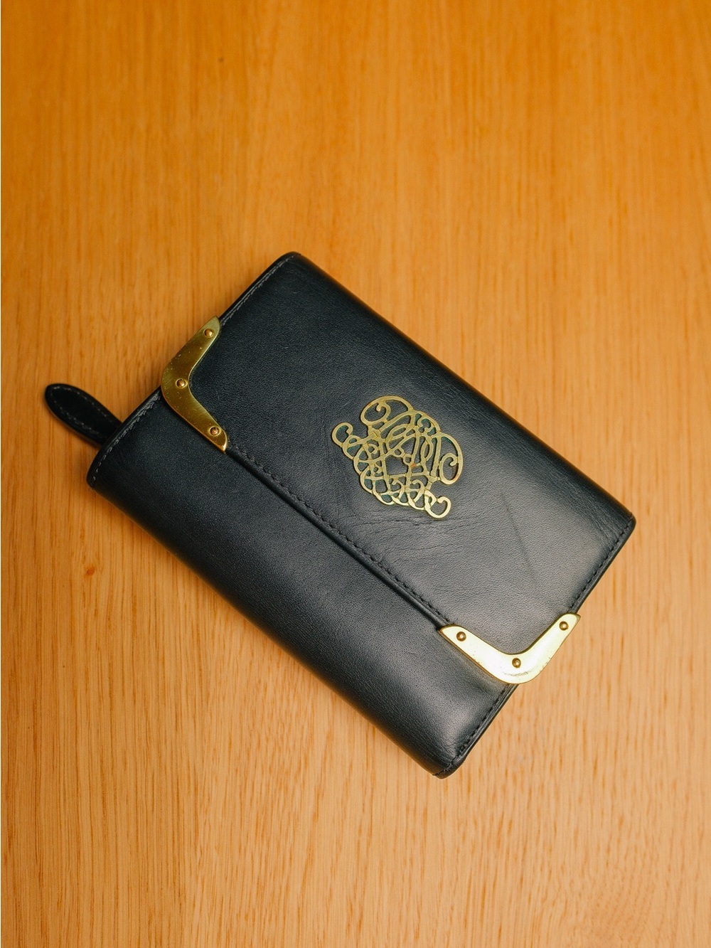 Rare Ralph Lauren Black Leather Gold Monogram Wallets